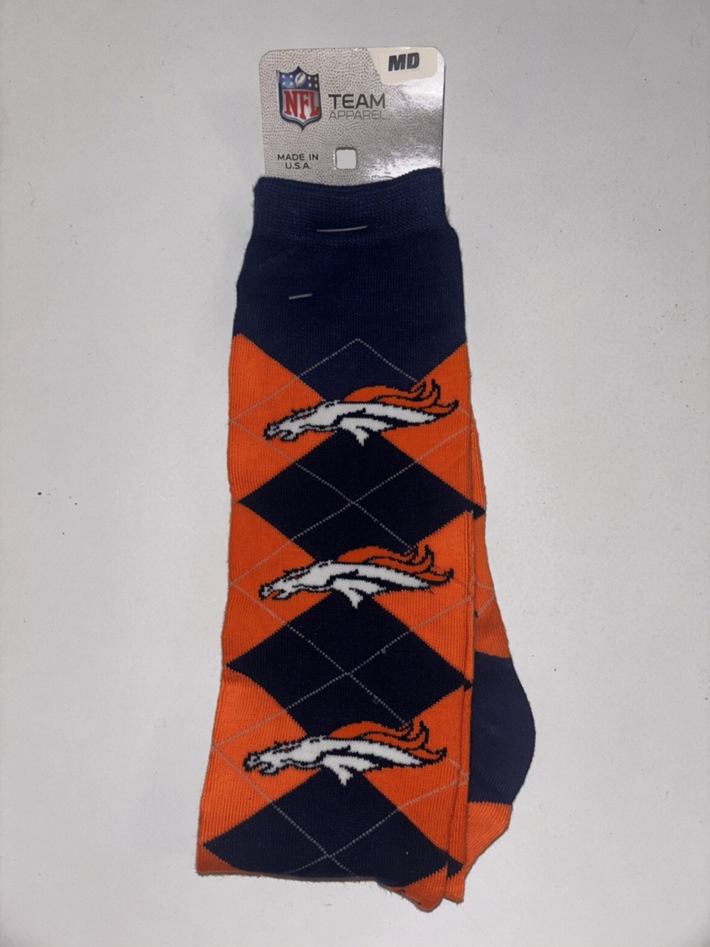 NFL Team Apparel Denver Bronco’s Argyle Socks Men’s 1 pr - Size MD 5-10 NWT